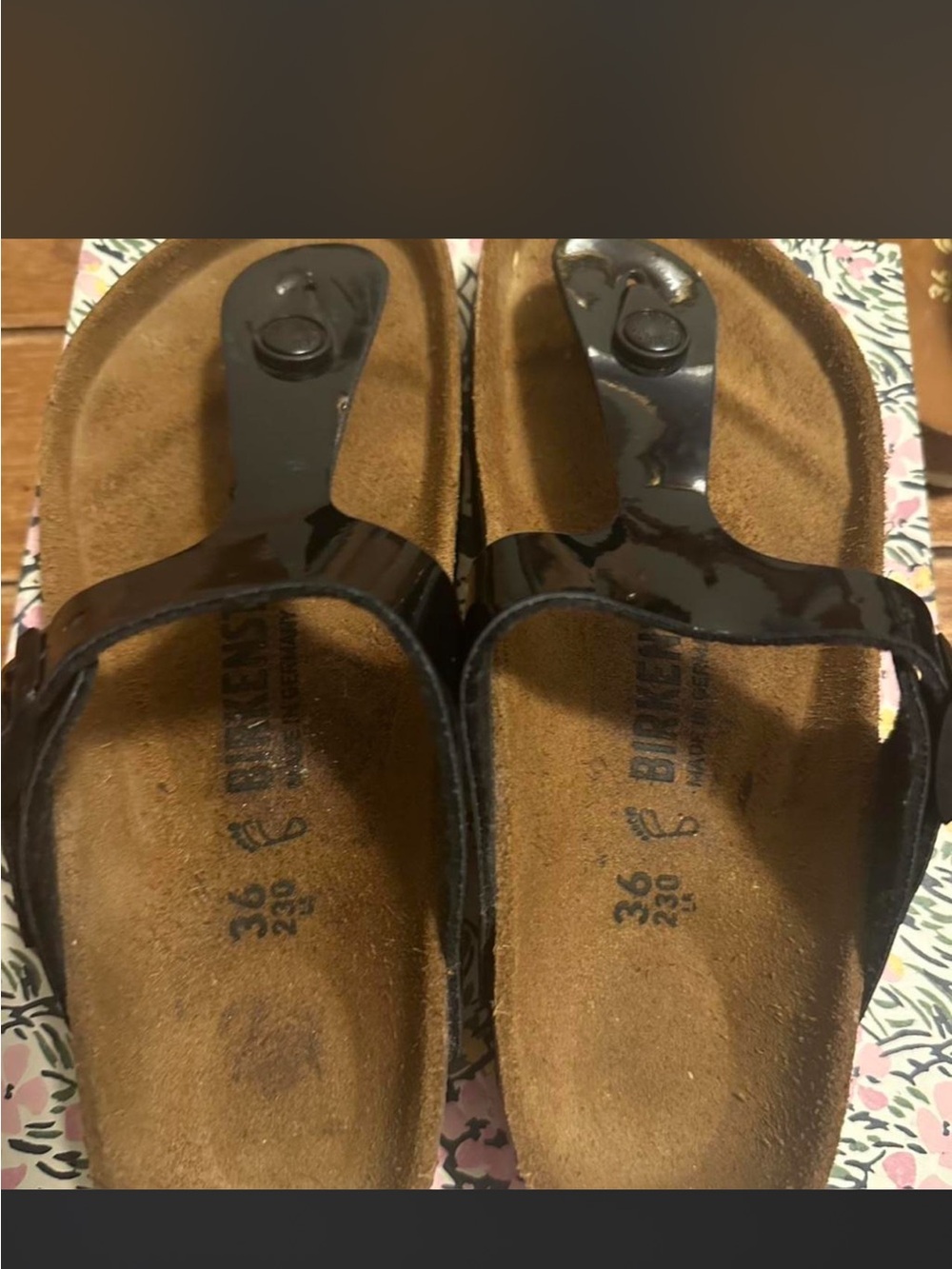 Birkenstock Black Patent Gizeh Thong Sandals - Women's